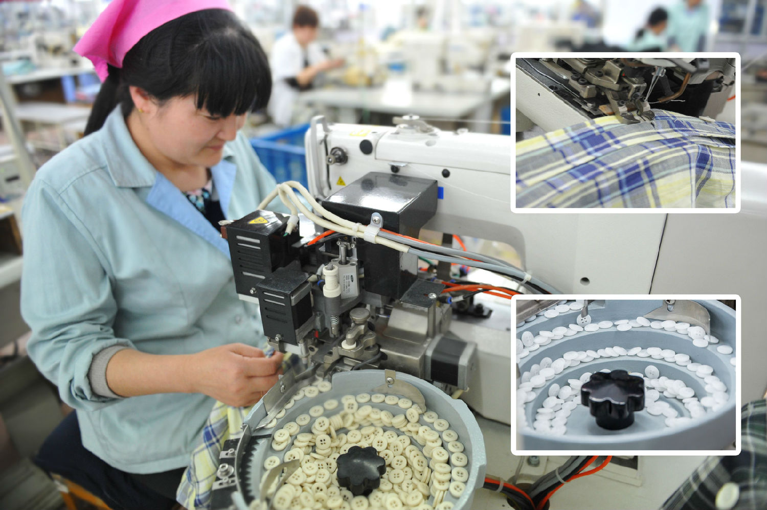 睡衣加工廠自動訂鈕機